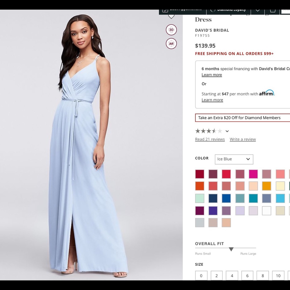 NWT David’s Bridal Georgette Bridesmaid’s Dress